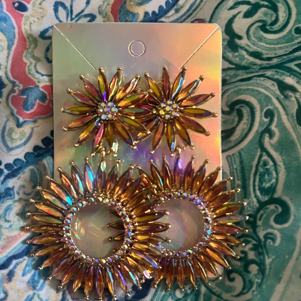 Amber Aurora Borealis Sunburst Pierced Earrings